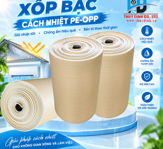 Tấm xốp bạc cách nhiệt PE-OPP (1 mặt bạc, 1 mặt keo) 5 ly  - (50m / Cuộn)