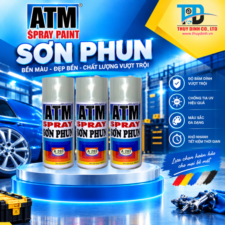 Sơn xịt ATM A203 Sanyo White (Trắng Sứ Xám) - ATM