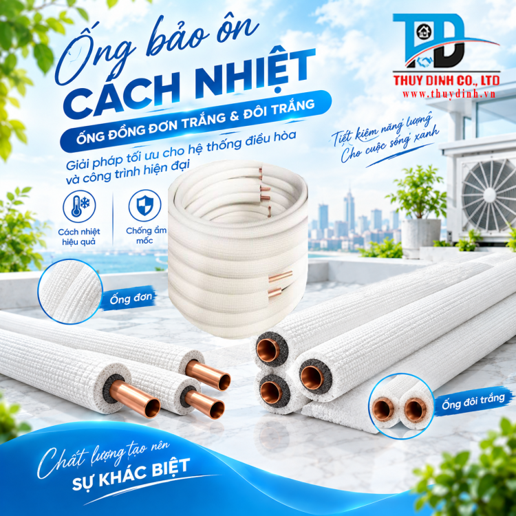 Ống Bảo Ôn Cách Nhiệt Ống Đồng Đôi Trắng Ø6x16 - Dày 10 (mm) - Cuộn 200m