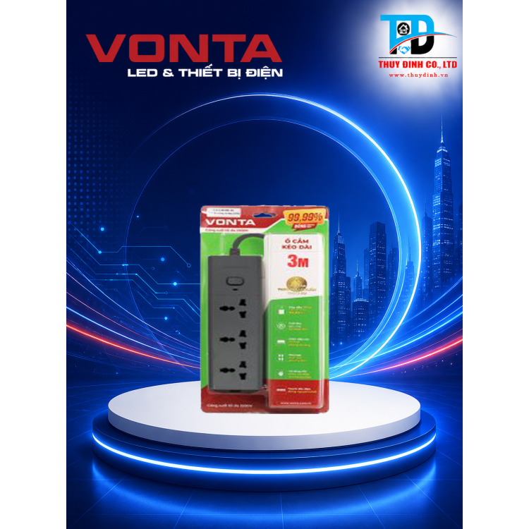 Ổ cắm kéo dài ba ổ đa năng, màu xám 3m - VTA3030G-30 - VONTA