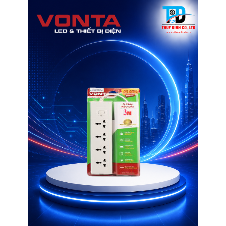 Ổ cắm kéo dài bốn ổ đa năng, màu trắng 3m - VTA4040B-30 - VONTA