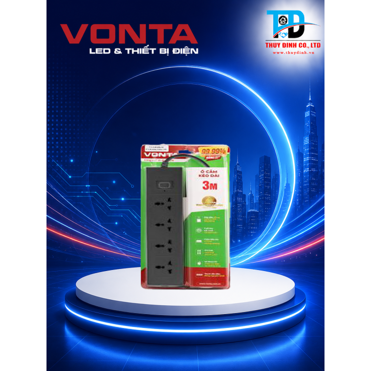 Ổ cắm kéo dài bốn ổ đa năng, màu xám 3m - VTA4040G-30 - VONTA