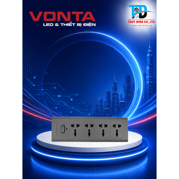Ổ cắm kéo dài bốn ổ đa năng, màu xám 5m - VTA4040G-50 - VONTA