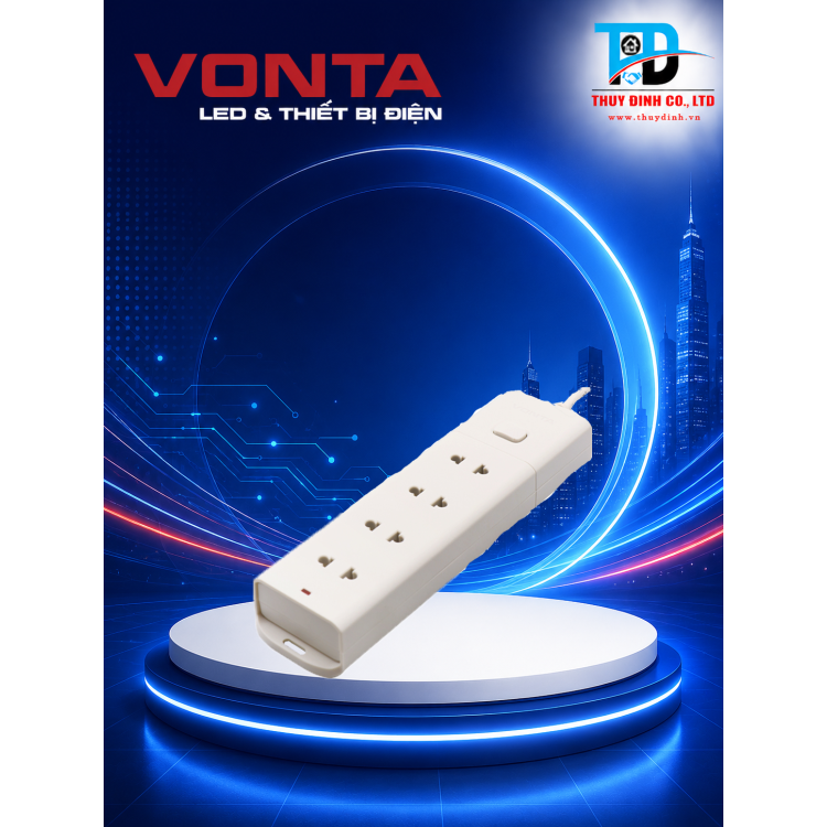 Ổ cắm kéo dài bốn ổ 2 chấu, màu trắng 3m - VTA4004B-30 - VONTA