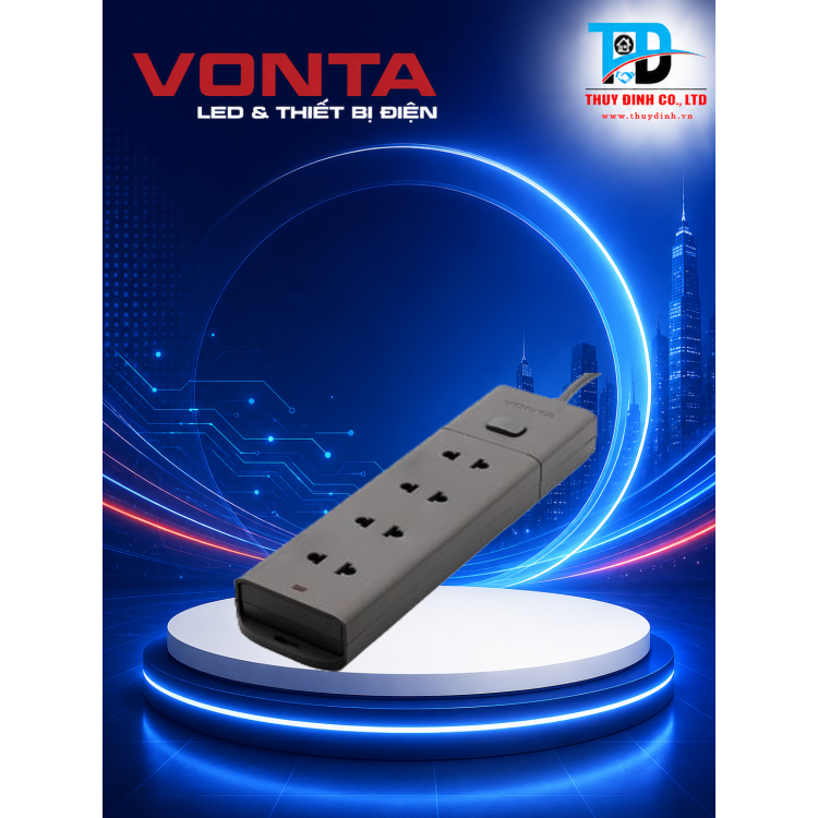 Ổ cắm kéo dài bốn ổ 2 chấu, màu xám 5m - VTA4004G-50 - VONTA
