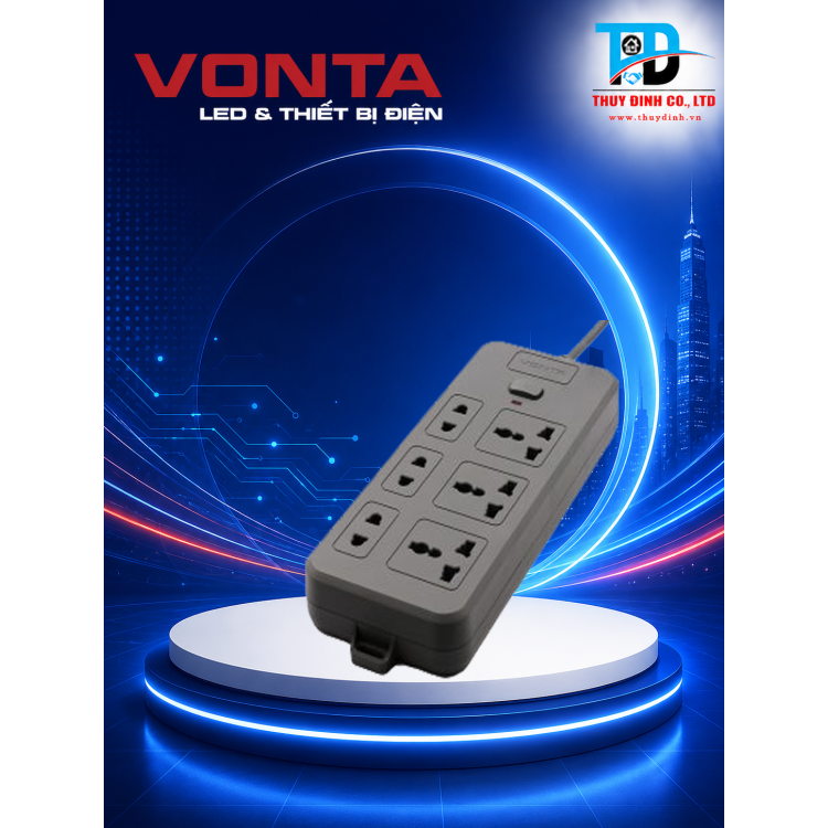 Ổ cắm kéo dài 6 ổ cắm (3 đa năng + 3 hai chấu), màu xám 3m - VTA6033G-30 - VONTA