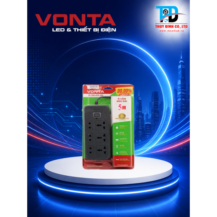 Ổ cắm kéo dài 6 ổ cắm (3 đa năng + 3 hai chấu), màu xám 5m - VTA6033G-50 - VONTA
