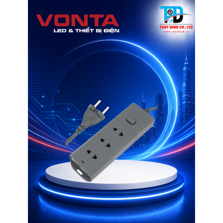 Ổ cắm kéo dài ba ổ 2 chấu, màu xám 5m - VTA3003G-50 - VONTA