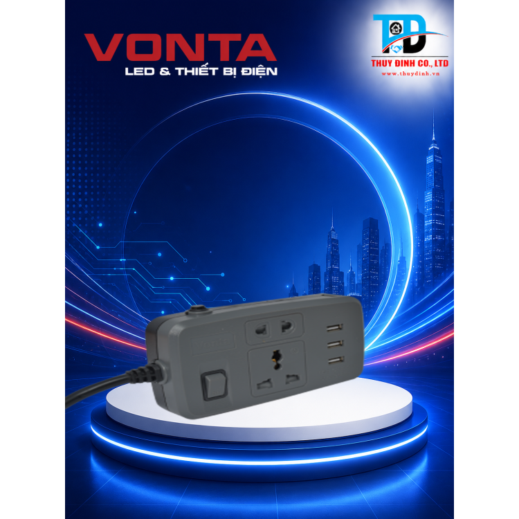 Ổ cắm kéo dài, màu đen - VOCKDUSBD1- VONTA