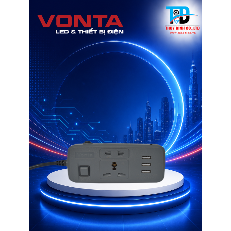 Ổ cắm kéo dài, màu đen - VOCKDUSBD1- VONTA