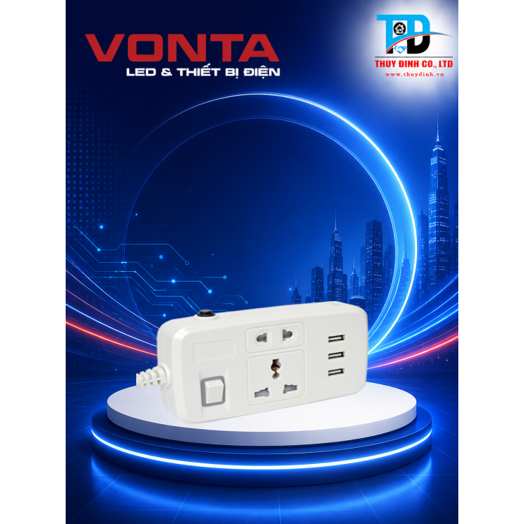 Ổ cắm kéo dài, màu trắng - VOCKDUSBT1- VONTA