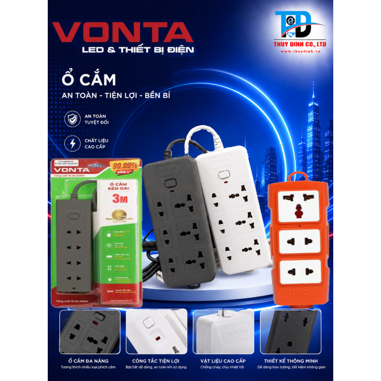 Ổ cắm kéo dài, màu đen - VOCKDUSBD1- VONTA