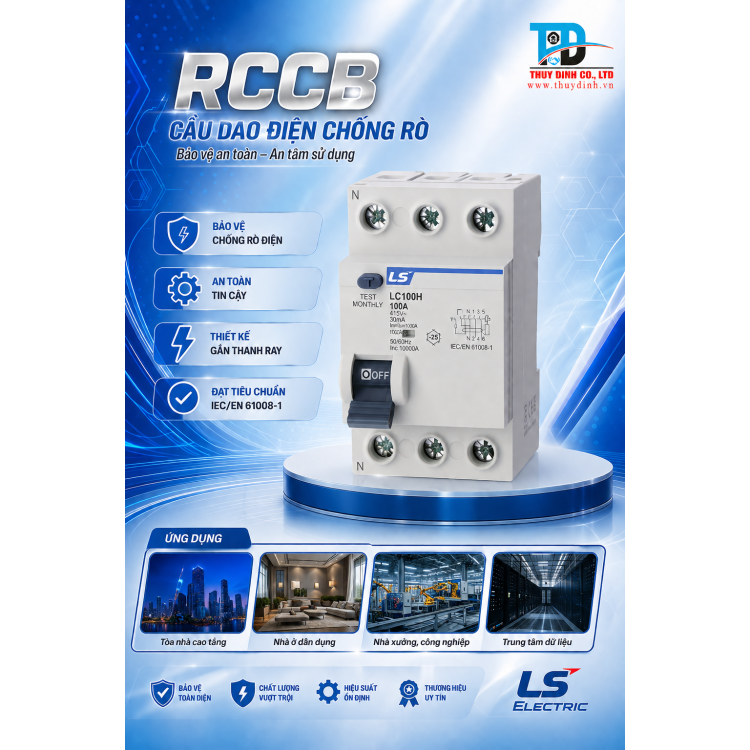 RCCB chống rò LC100H 3P+N 40A 30mA 10kA - LS