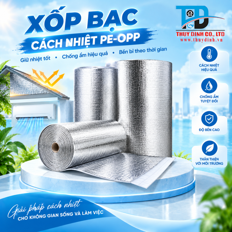 Tấm xốp bạc cách nhiệt PE-OPP (1 mặt bạc) 3 ly - (100m / Cuộn)