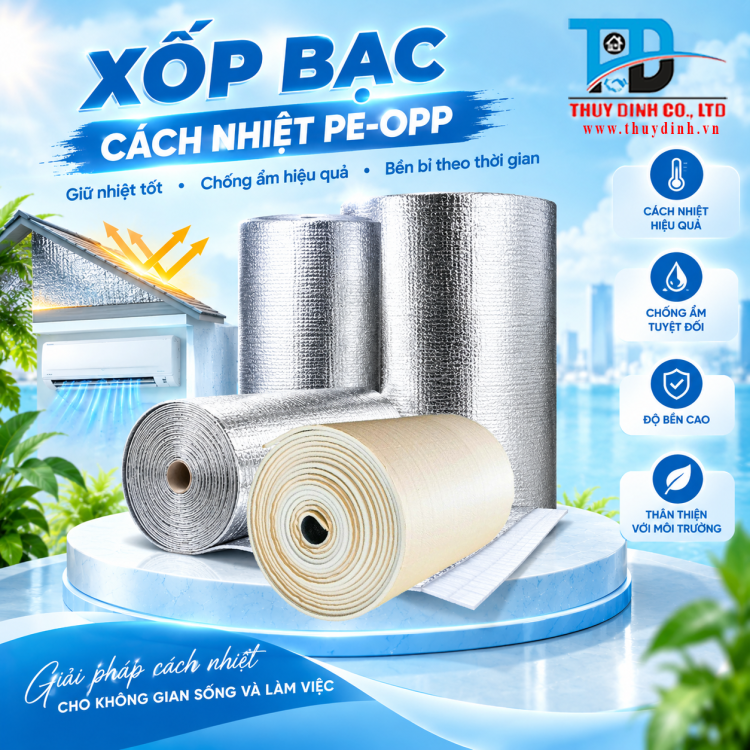 Tấm xốp bạc cách nhiệt PE-OPP (1 mặt bạc) 10 ly - (50m / Cuộn)